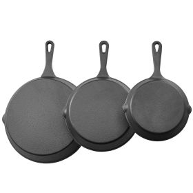 Cast Iron Skillet, 3-Piece Frying Pan Set (6, 8, 10 in), Heavy-Duty Skillets with Heat-Resistant Handle, Pre-Seasoned Chef's Pan, Kitchen Cookware