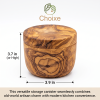 Choixe Mediterranean Olive Wood Salt Cellar & Spice Box with Swivel Lid, Natural Rustic Seasoning Storage Container for Kitchen Countertop