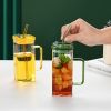 1 Pcs Green Glass Straw Cup, 6 Colors Square Glass Cup With Straw And Lid, High Borosilicate Glass Cup, Milk Cup, Juice Cup, Cold Drink Cup