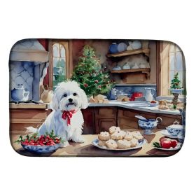 Maltese Christmas Cookies Dish Drying Mat Absorbent Dish Drying Mat Pad for Kitchen Counter Dish Drainer Mat for Countertop, 14 x 21", Multicolor (Option: Default)