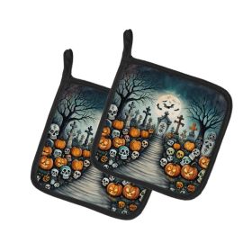 Calaveras Sugar Skulls Spooky Halloween Pair of Pot Holders Kitchen Heat Resistant Pot Holders Sets Oven Hot Pads for Cooking Baking BBQ, 7 1/2 x (Option: Default)
