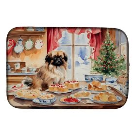 Pekingese Christmas Cookies Dish Drying Mat Absorbent Dish Drying Mat Pad for Kitchen Counter Dish Drainer Mat for Countertop, 14 x 21", Multicol (Option: Default)